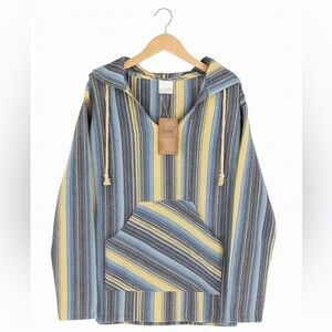 US Vintage by Exist NEW W TAGS Sz Large hooded poncho. Blue and yellow stripes